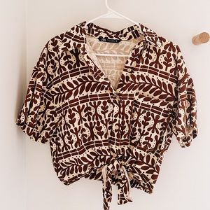 Zara Linen Crop Linen Blend Top